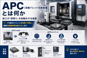 APC(自動パレット交換装置)とは何か 段取りレス化のメリットと構成要素の解説図