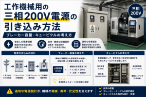 工作機械用の三相200V電源の引き込み方法 ブレーカー容量・キュービクルの考え方の解説図