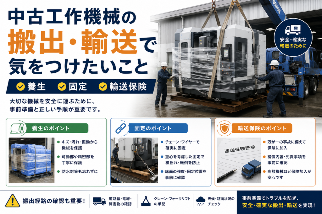 中古工作機械の搬出・輸送で気をつけたいこと(養生・固定・輸送保険)