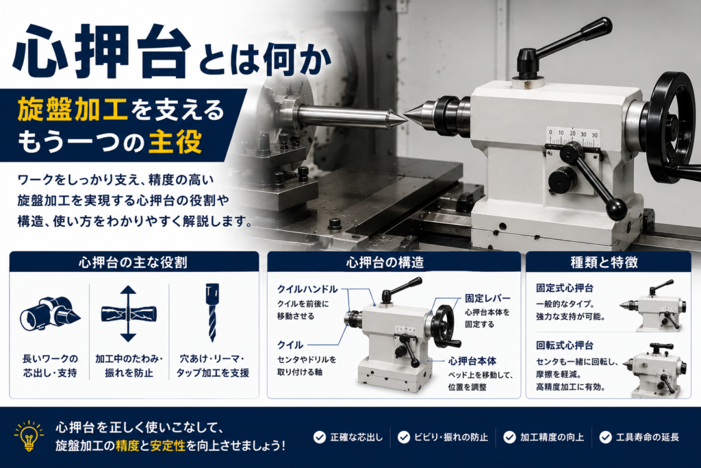 心押台とは何か 旋盤加工を支える役割と構造の解説図