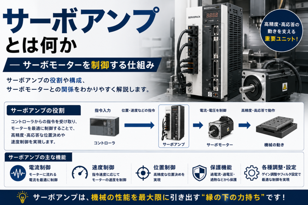 サーボアンプとは何か サーボモーターを制御する仕組みの解説図