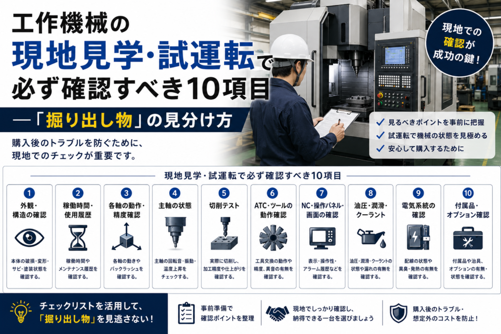 工作機械の現地見学・試運転で必ず確認すべき10項目の解説図
